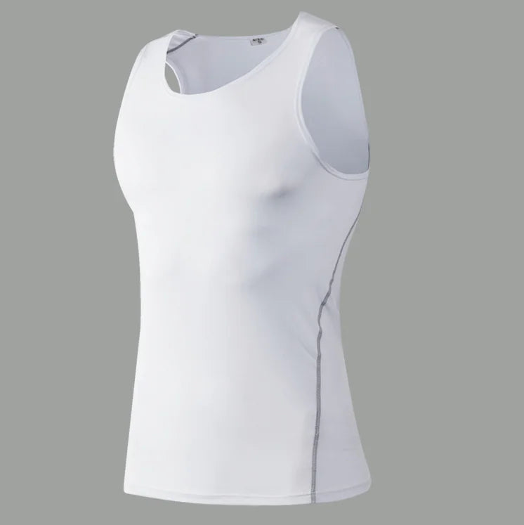 Luxurious Men's Premium Compression Training Shirt in white, designed for optimal athletic performance and comfort, ideal for outdoor activities.