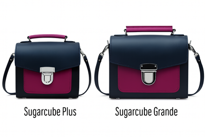 Handmade Two Tone Sugarcube Leather Handbag in Black and Magenta - Plus Size, Adjustable Strap