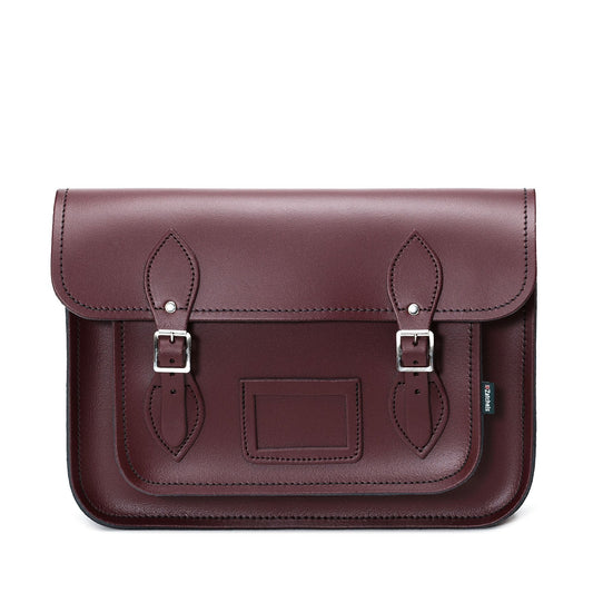 Luxury Handmade Marsala Red Leather Satchel featuring premium quality leather, polished silver nickel buckles, and matching cable stitching, showcasing elegance and versatility.