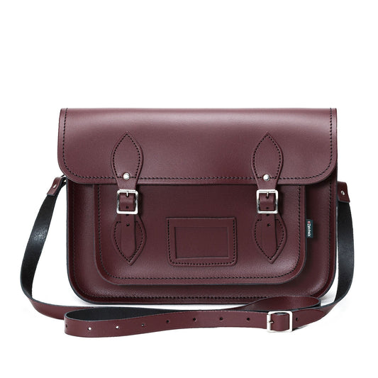 Adjustable cross-body and shoulder style of the exquisite Marsala Red Leather Satchel, highlighting its practicality and stylish design for any occasion.