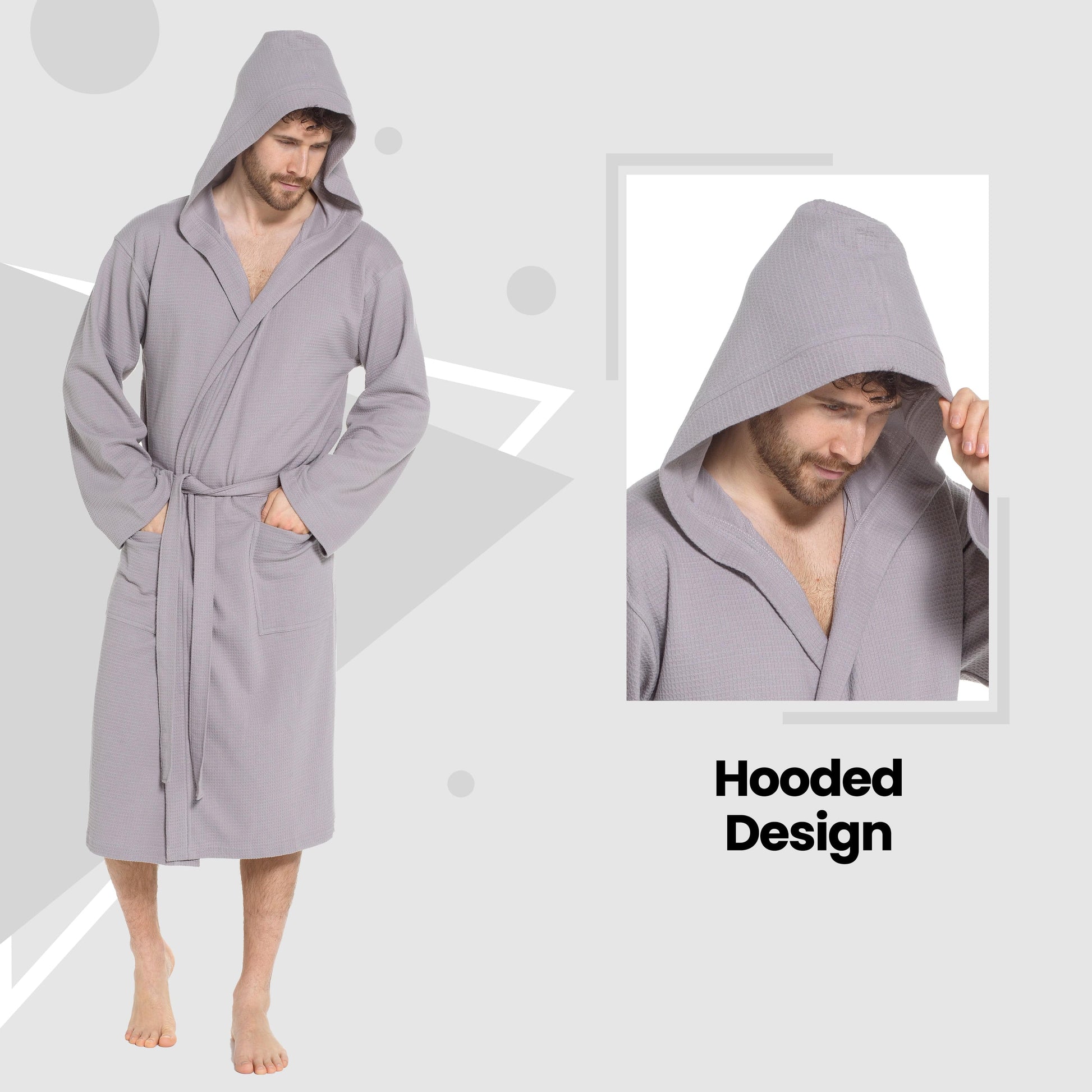 Men's Cotton Bathrobe featuring a classic waffle weave, showcasing moisture-wicking and absorbent properties for ultimate comfort.