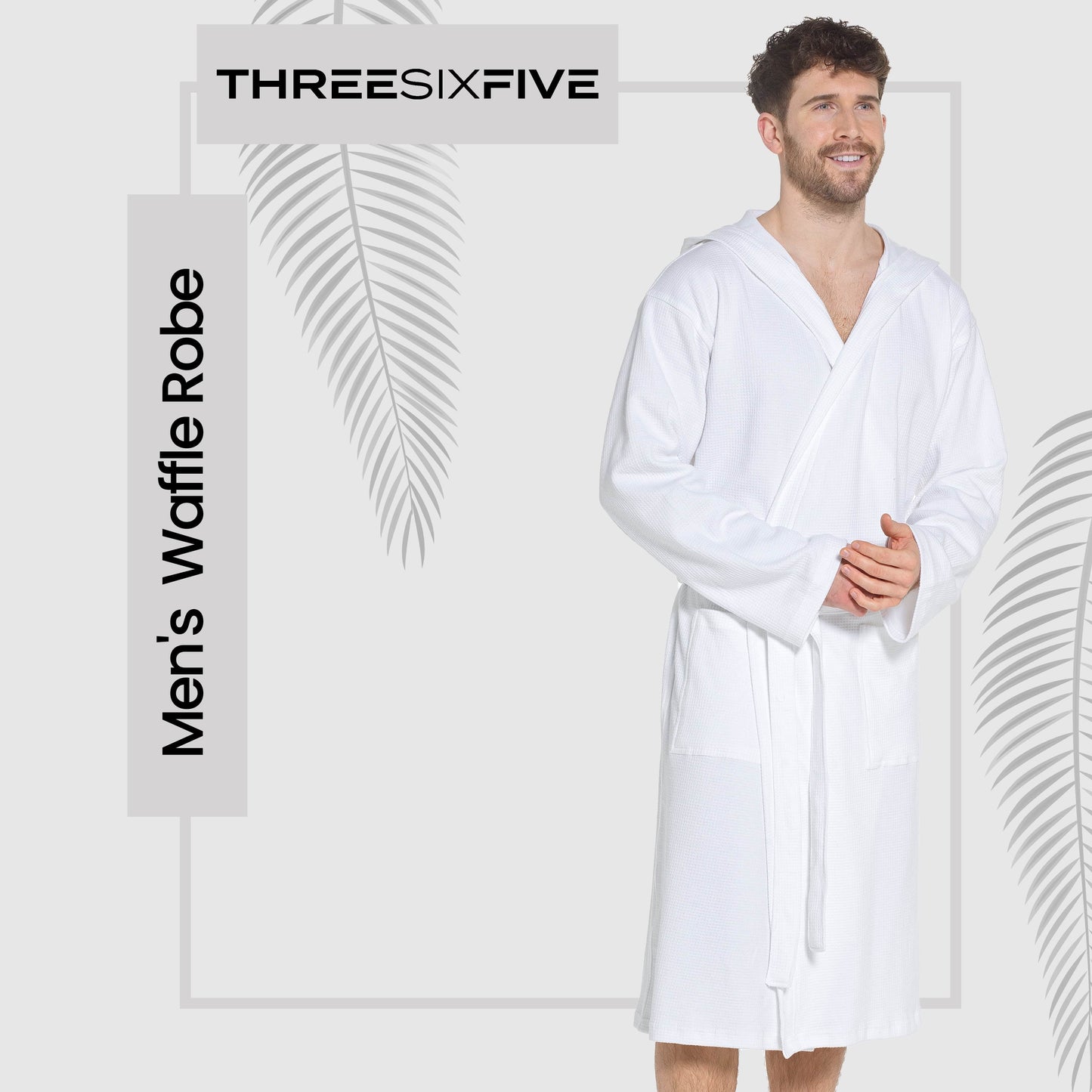 Men’s Hooded Cotton Bathrobe in classic white, designed for luxurious relaxation, perfect for gifts or personal use at home or travel.
