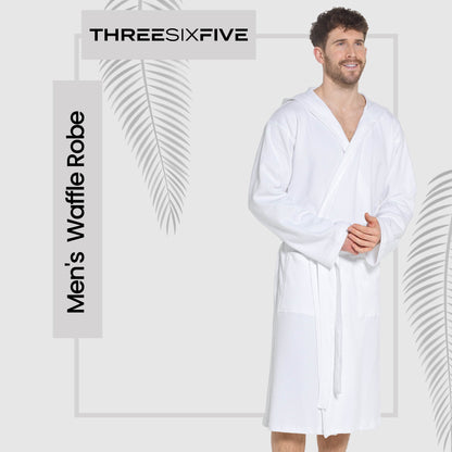 Men’s Hooded Cotton Bathrobe in classic white, designed for luxurious relaxation, perfect for gifts or personal use at home or travel.