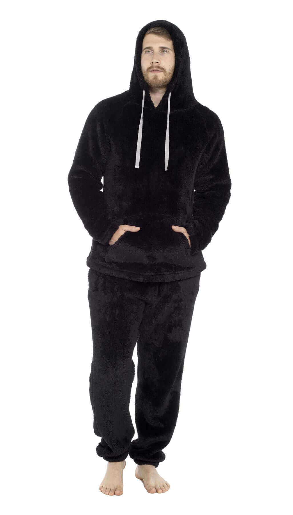 Men's Ultra-Soft Fleece Hooded Thermal Pyjama Set with Elastic Waist Cozy Loungewear Perfect for Winter and Indoor Relaxation by Toro Rocco