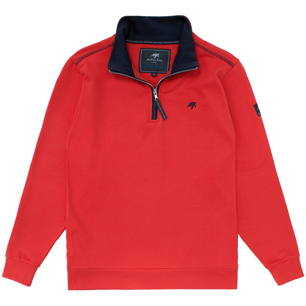 Luxurious Unisex Spicy Red West Coast Sweatshirt featuring 100% soft cotton, half zip neckline, and stylish contrast collar.
