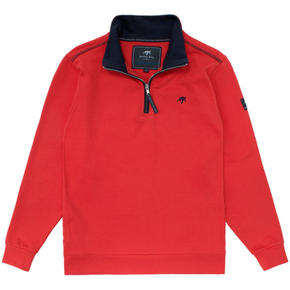 Luxurious Unisex Spicy Red West Coast Sweatshirt featuring 100% soft cotton, half zip neckline, and stylish contrast collar.