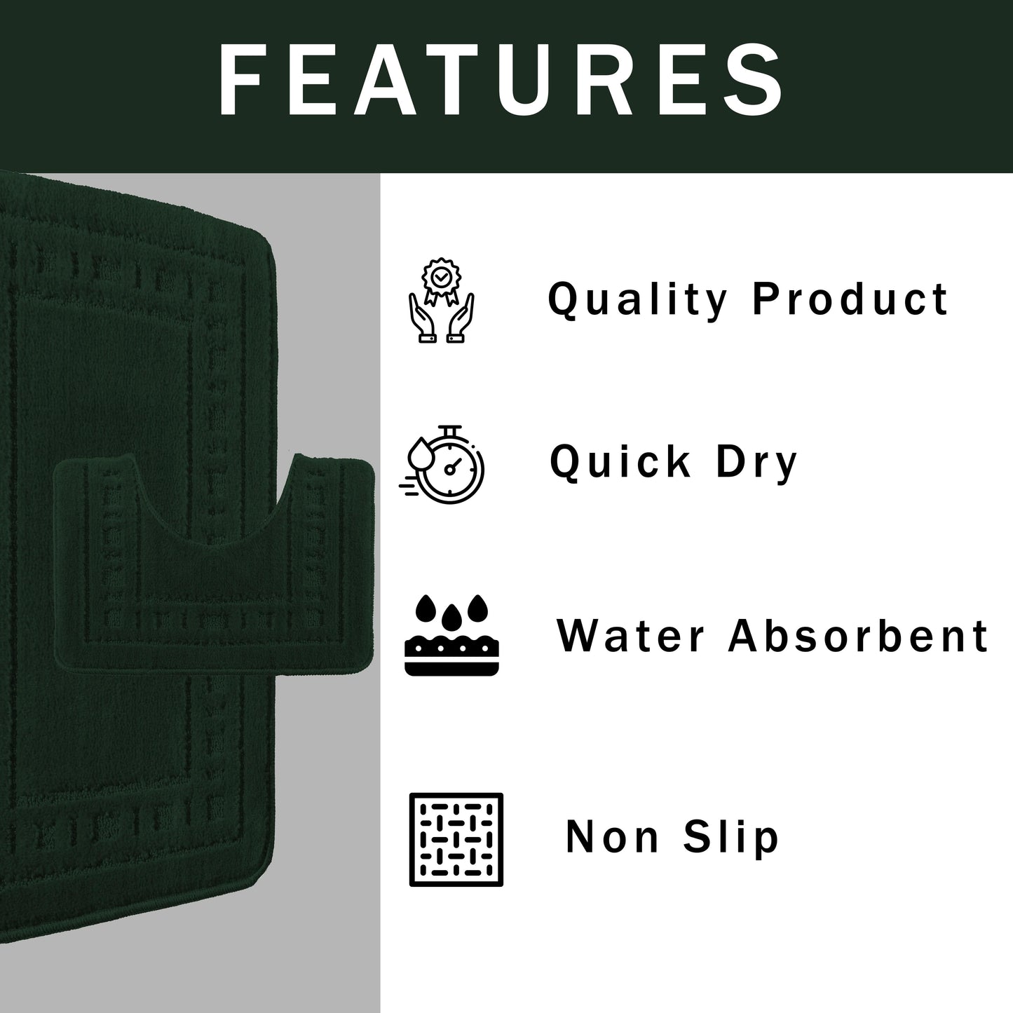 Elegant display of the emerald green bath mat set in a tastefully decorated bathroom, embodying modern style and practical luxury.
