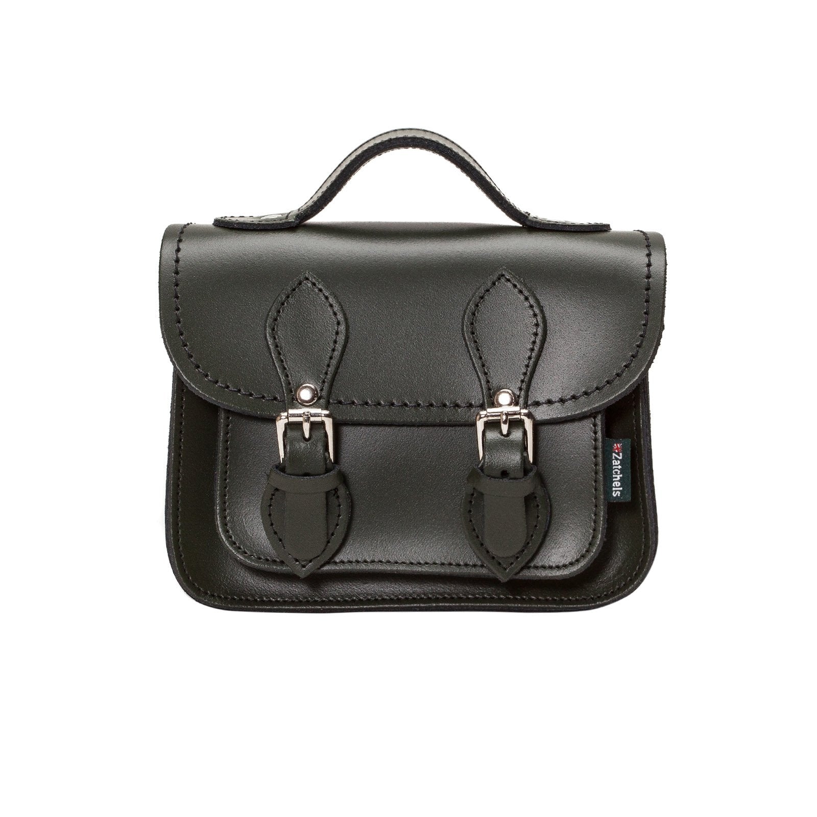Handmade Ivy Green Leather Micro Satchel showcasing its luxurious design with adjustable detachable strap, perfect for stylish outings.