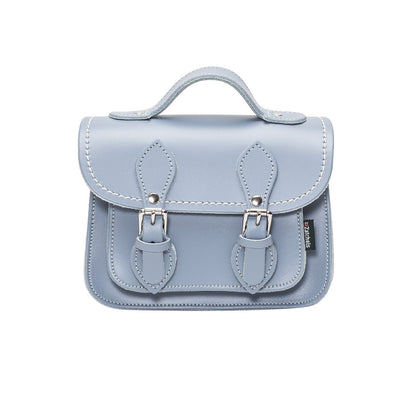 Luxurious Handmade Leather Micro Satchel in stunning Lilac Grey, showcasing exquisite craftsmanship and elegant design for fashion enthusiasts.