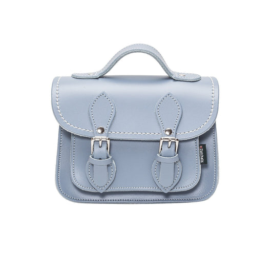 Luxurious Handmade Leather Micro Satchel in stunning Lilac Grey, showcasing exquisite craftsmanship and elegant design for fashion enthusiasts.