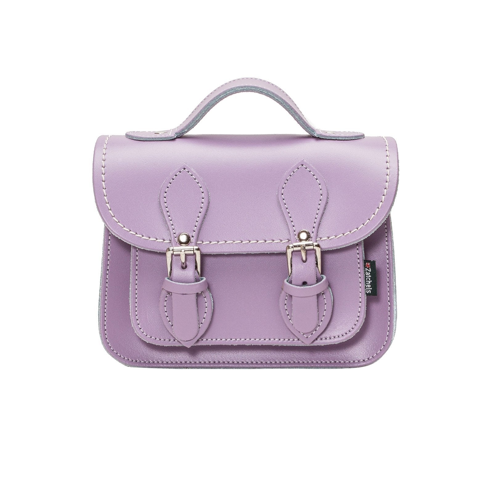 Luxury Handmade Leather Micro Satchel in Pastel Violet with adjustable strap, showcasing exquisite craftsmanship and timeless elegance.
