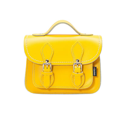 Luxury Handmade Leather Micro Satchel in Pastel Daffodil Yellow showcasing exquisite craftsmanship and elegant design.