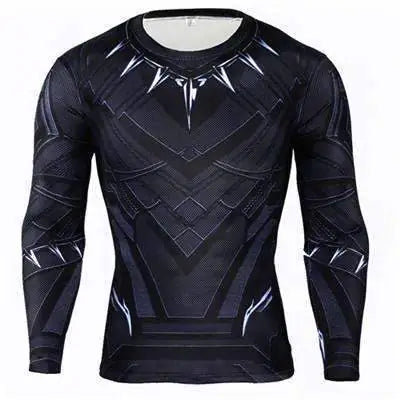 Premium quality long sleeve compression shirt adorned with Black Panther motif, perfect for enhancing workout efficiency.