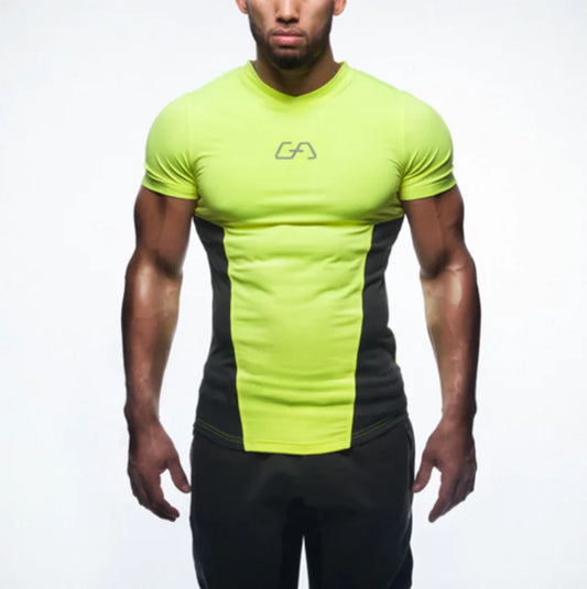 Luxuriously designed quick-dry compression T-shirt in vibrant neon green, showcasing a modern fit ideal for athletic performance and training.