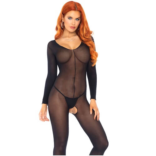 Leg Avenue luxurious sheer long sleeve bodystocking crafted from 100% polyamide/nylon, perfect for elegant lingerie looks