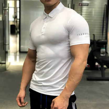 Male athlete wearing a stylish black compression shirt while exercising, highlighting its elasticity and comfort during intense activities