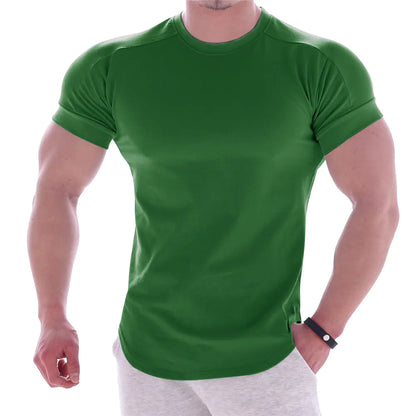 Men's premium athletic compression T-shirt in rich green, perfect for showcasing your physique while ensuring breathability and style during intense training sessions.