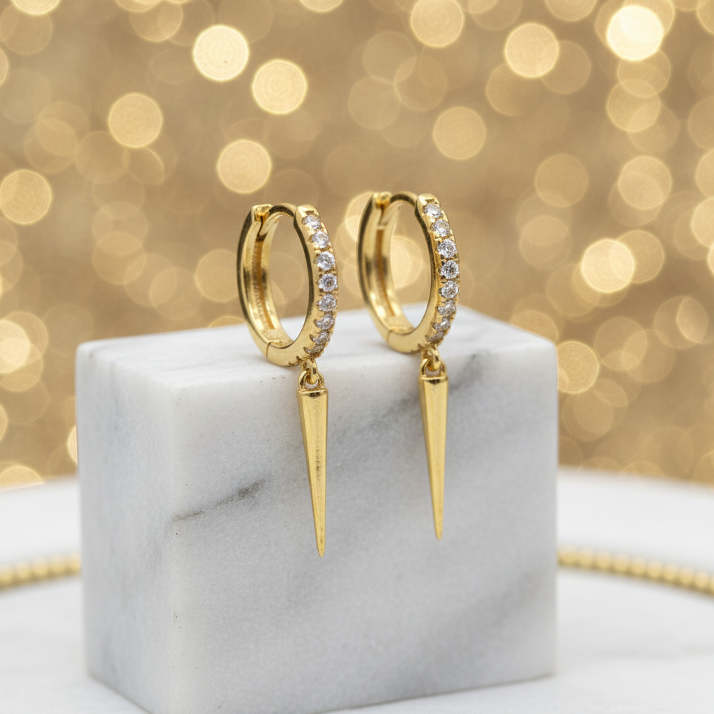Ameya 18k gold plated spike huggie hoop earrings - 925 st...