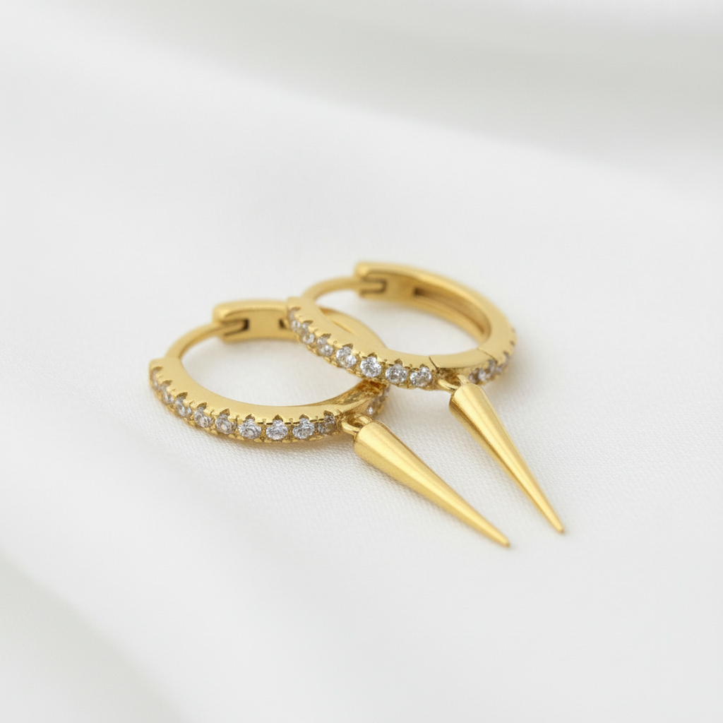 Ameya 18k gold plated spike huggie hoop earrings - 925 st...