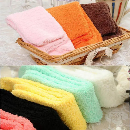 Elegant presentation of Women's Bed Socks Pure Color Fluffy Warm Winter Christmas in a stylish basket, featuring assorted colours for a luxurious winter experience.