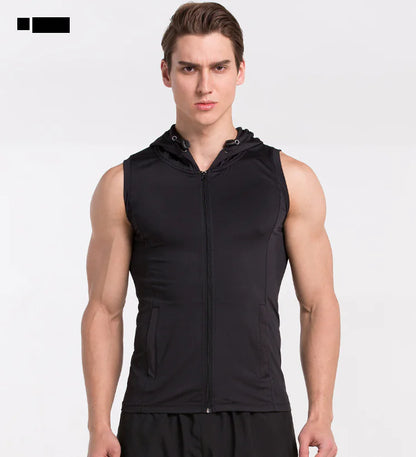 Front portrait of a muscular man wearing a black sleeveless basketball training shirt, highlighting the fitted design and premium fabric for optimal comfort and performance.