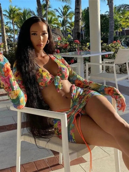 Elegant Floral Mesh Skirt Set for Women, showcasing the soft floral patterns and airy fabric design from Dazzling Dreams Studio.