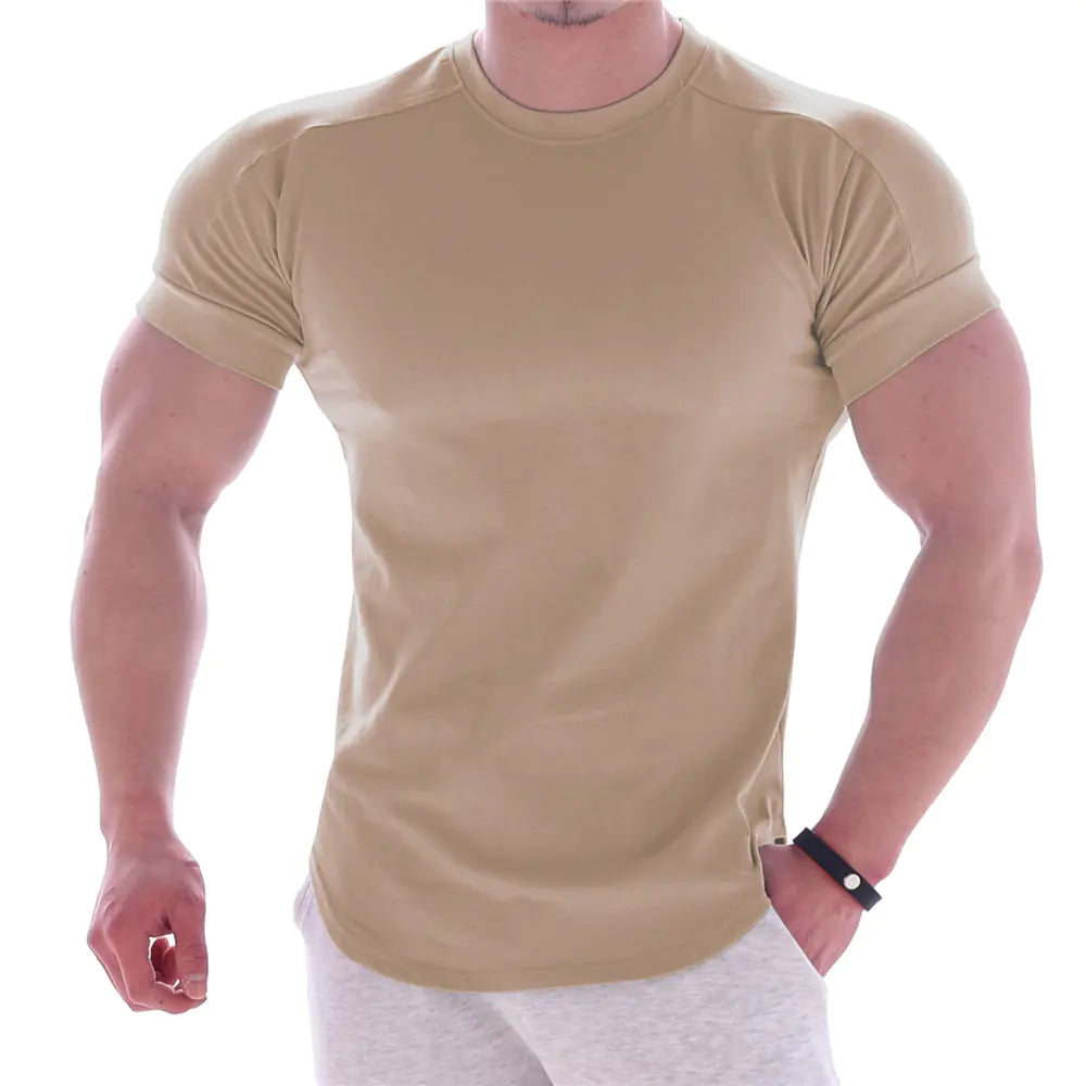 Men's premium athletic compression T-shirt in chic khaki, combining luxury with functionality for a superior workout experience.