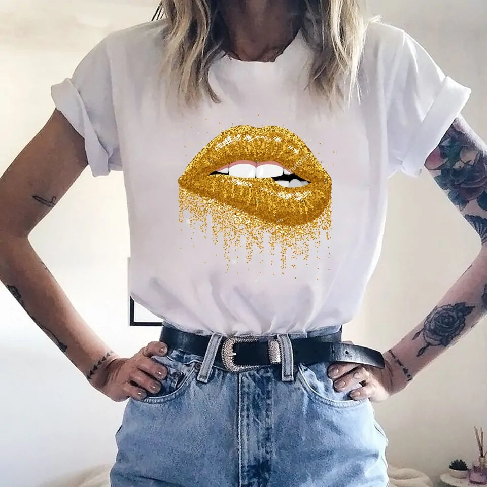 Leopard Lips Print Women's T-Shirt: Hipster Summer Tee