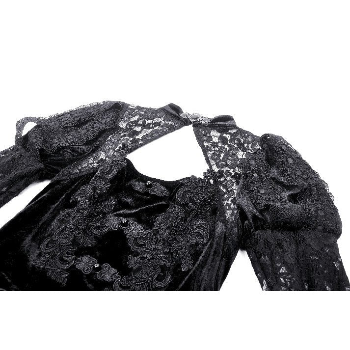Styled image of the Gothic Velvet Lace Dress paired with accessories, illustrating the versatility of the gown for formal events and dark fantasy themes.
