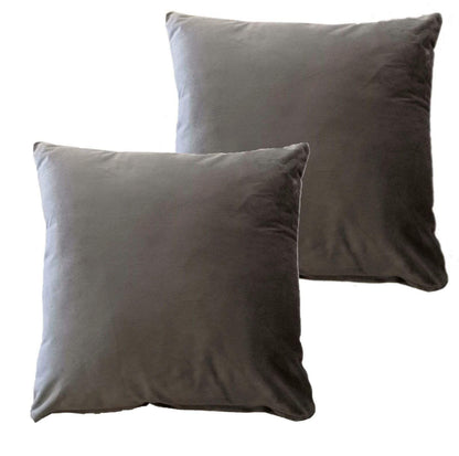 Set of two luxurious dark brown and silver matte velvet cushion covers, 17x17 inch, perfect for creating a harmonious and inviting decor.
