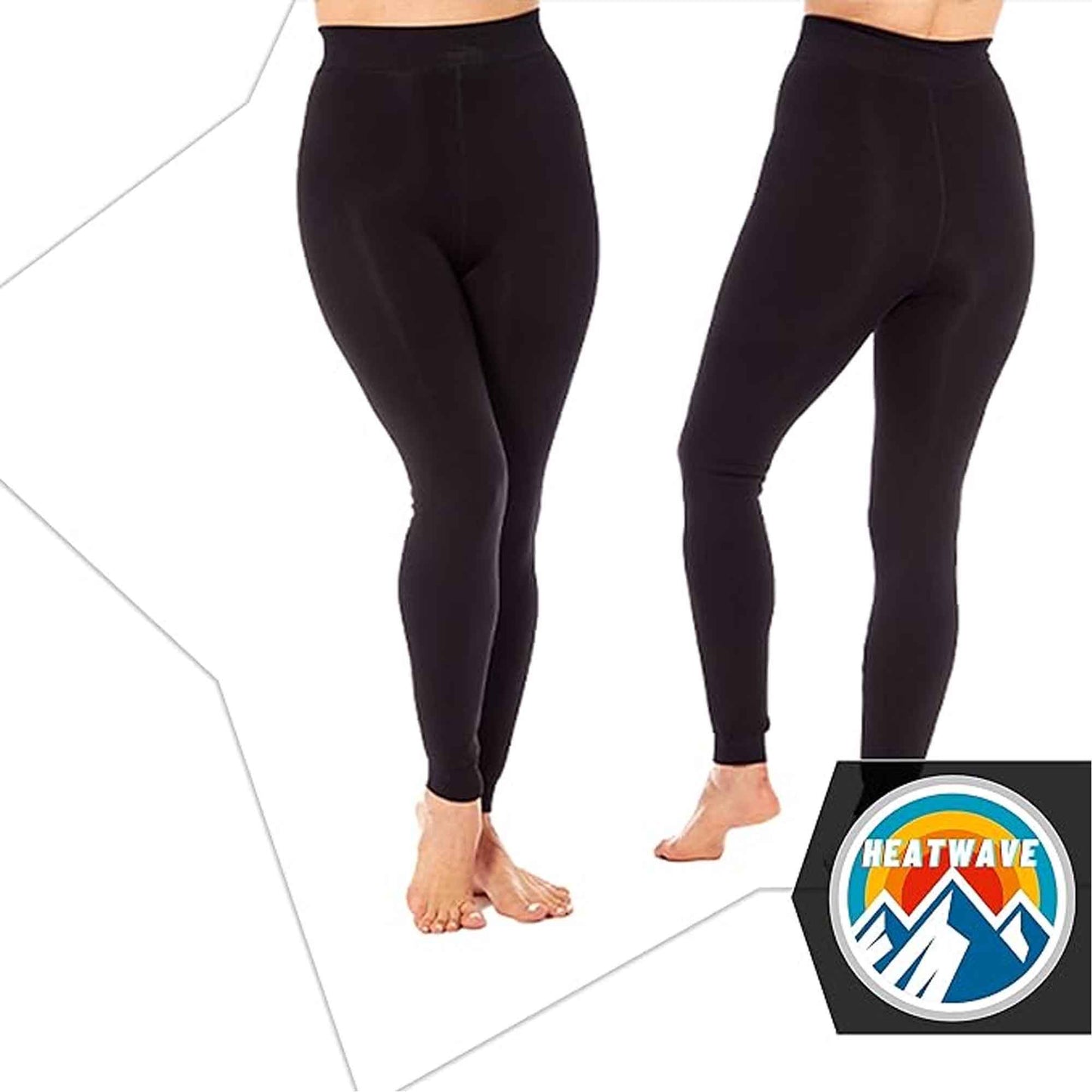Pack of 2 Womens Ultra Thermal Brushed Black Leggings 140 Denier Warm Stretchy Comfortable Fit Stylish Winter Wear by Heatwave Thermalwear
