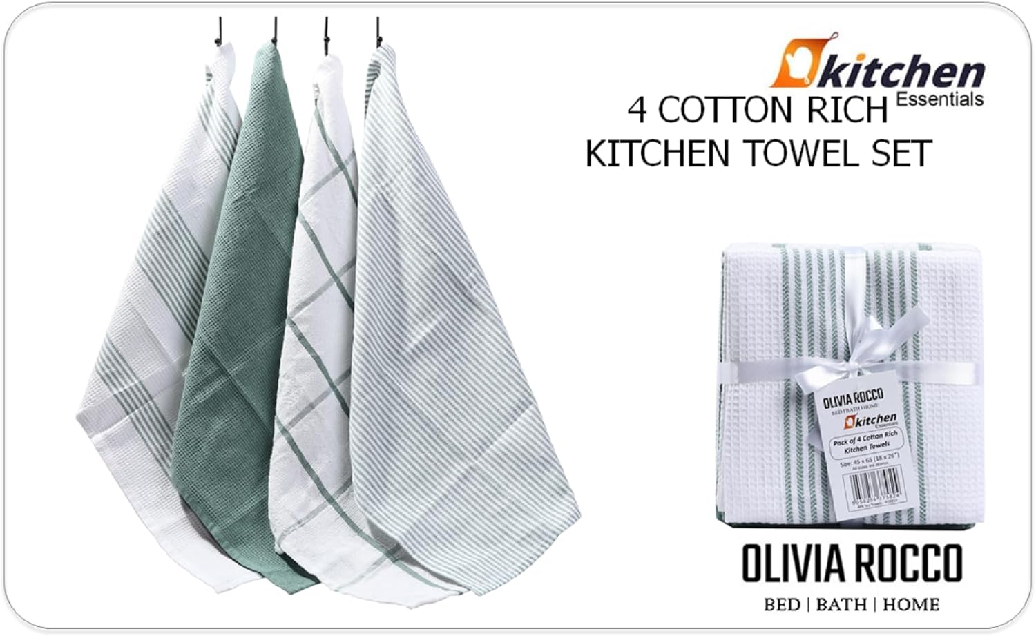 Stylish green cotton tea towels arranged in a luxurious kitchen setting, enhancing decor with vibrant colour.