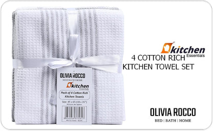 Close-up of highly absorbent green cotton tea towel from OLIVIA ROCCO, highlighting its premium fabric and durable craftsmanship, ideal for stylish kitchen use.