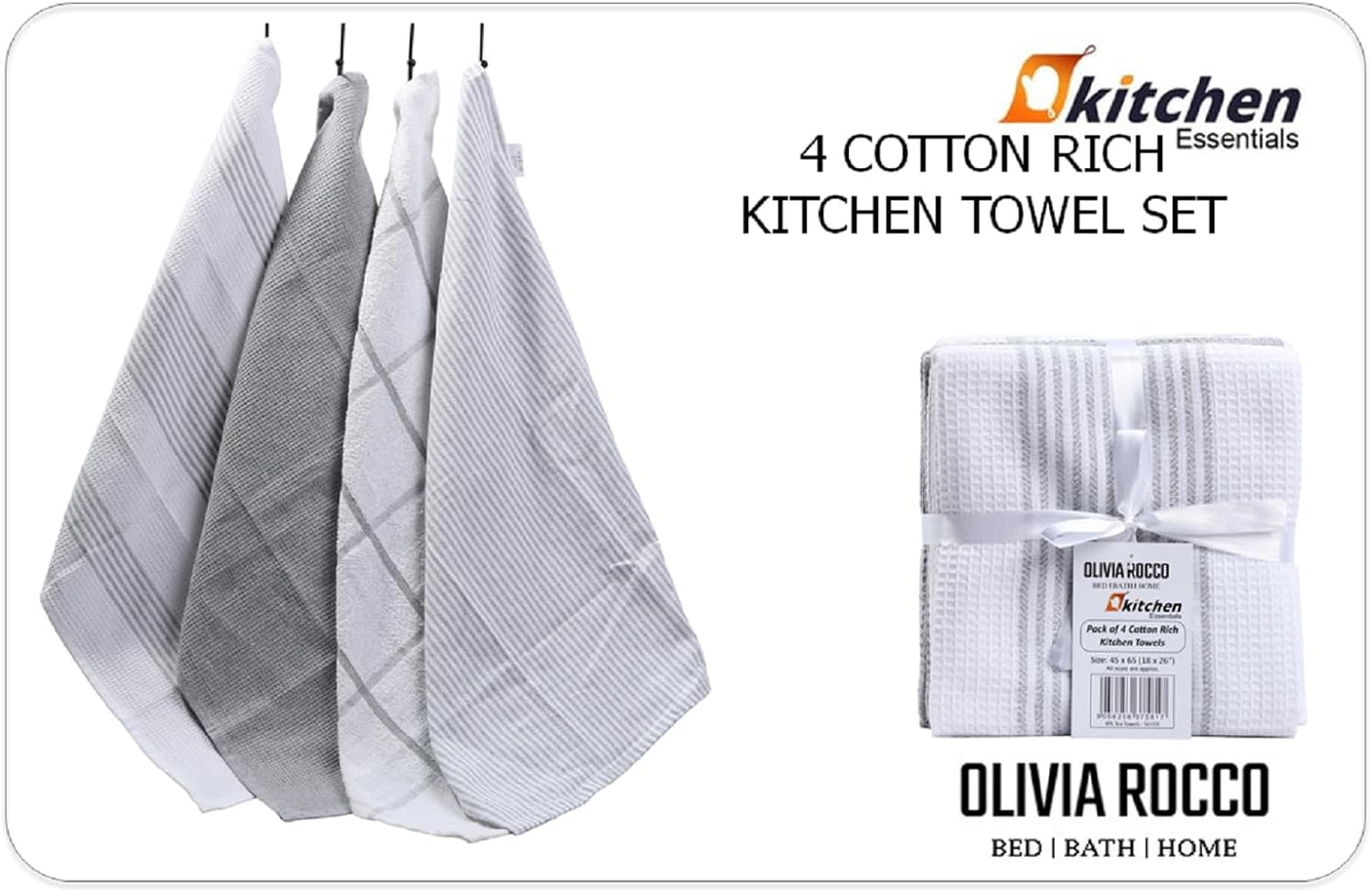 Set of four elegant green cotton tea towels, featuring a sophisticated design and long-lasting durability, designed for effortless kitchen chores by OLIVIA ROCCO.