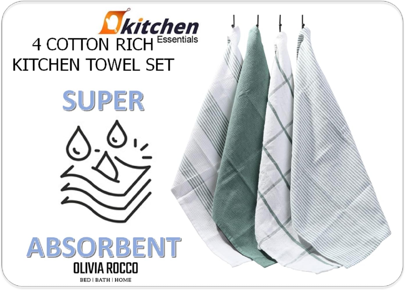 65x45 cm premium tea towels by OLIVIA ROCCO, ideally suited for versatile kitchen tasks and elegant presentation.