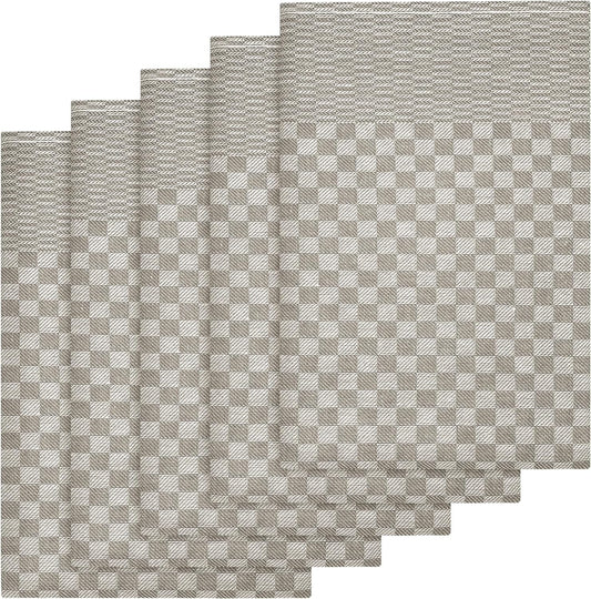 Luxury pack of 5 large 100% cotton kitchen tea towels featuring a stylish check pattern, designed for optimal absorbency and quick drying, perfect for both home and professional kitchens.