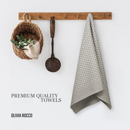 Luxurious pack of 5 large 100% cotton kitchen tea towels featuring a chic check pattern, designed for maximum absorbency and quick drying.