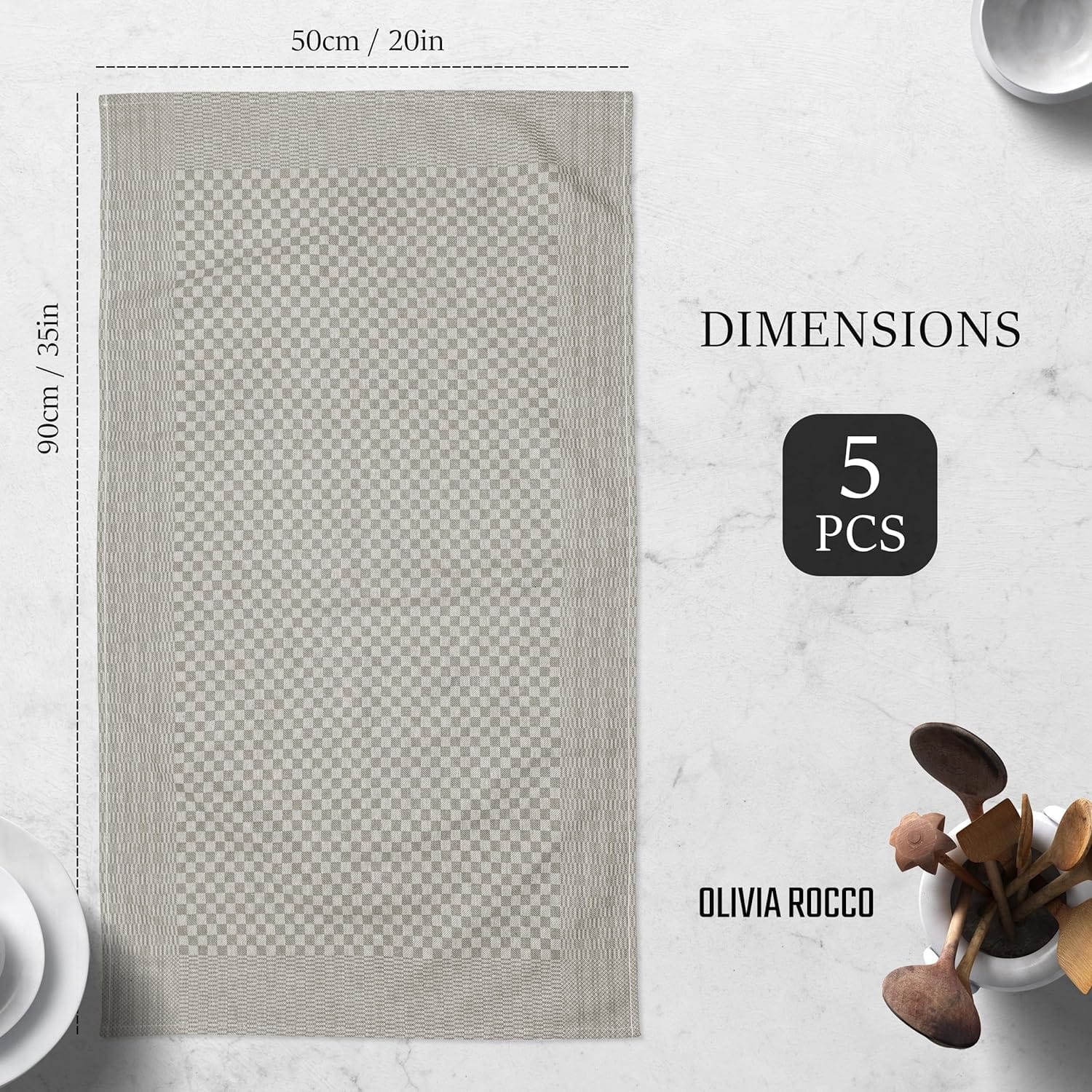 Elegant large 100% cotton tea towel featuring stylish check design, perfect for eco-friendly kitchen use, showcasing premium absorbency and durability.