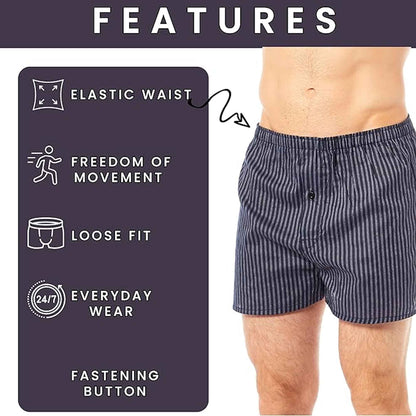 Pack of 6 mens loose fit boxers with comfort waistband bu...