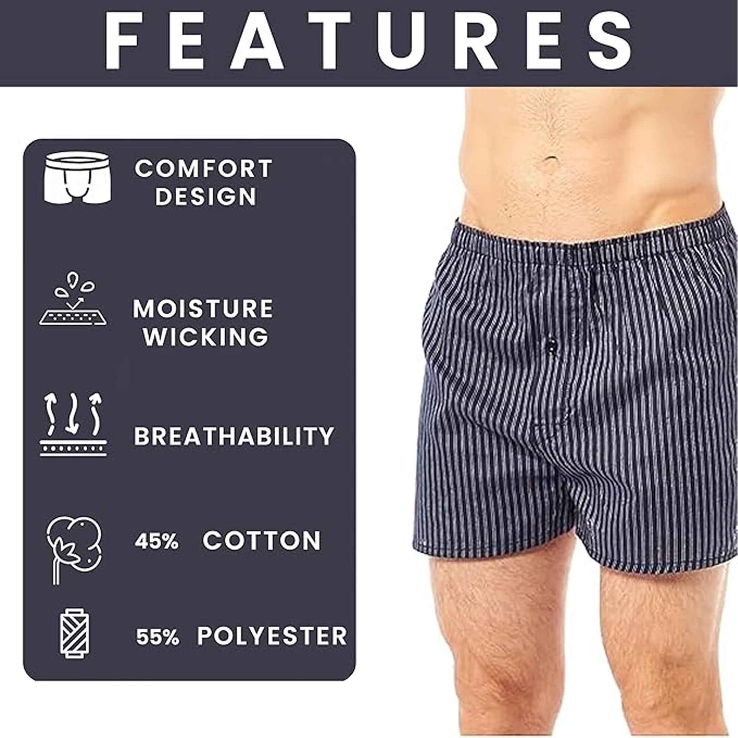 Pack of 6 mens loose fit boxers with comfort waistband bu...