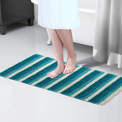 Detailed view of the Padstow Stripe Bathmat, revealing its plush texture and classic stripe design, perfect for adding sophistication to any bathroom decor.