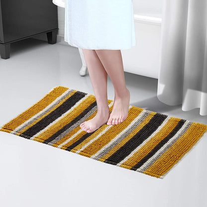 Elegant Padstow Stripe Bathmat in a fashionable colour scheme, perfectly complementing contemporary bathroom décor while providing a comfortable and dry surface.