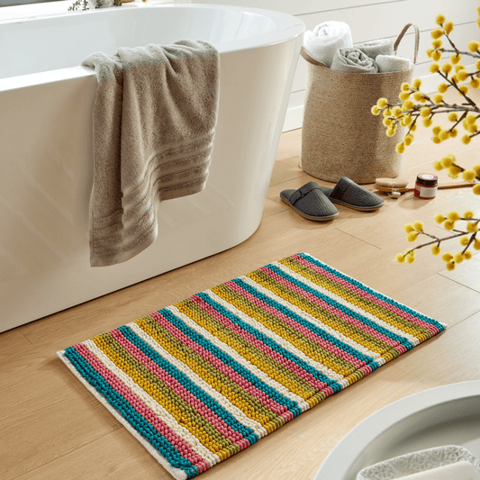 Luxurious Padstow Stripe Bathmat 50x80 cm in elegant design, crafted for superior comfort, absorbency, and durability, perfect for enhancing your bathroom's aesthetic.
