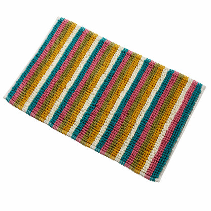 High absorbency Padstow Stripe Bathmat, highlighting its quick-drying properties and anti-slip design for safety, making it an essential accessory for sophisticated bathrooms.
