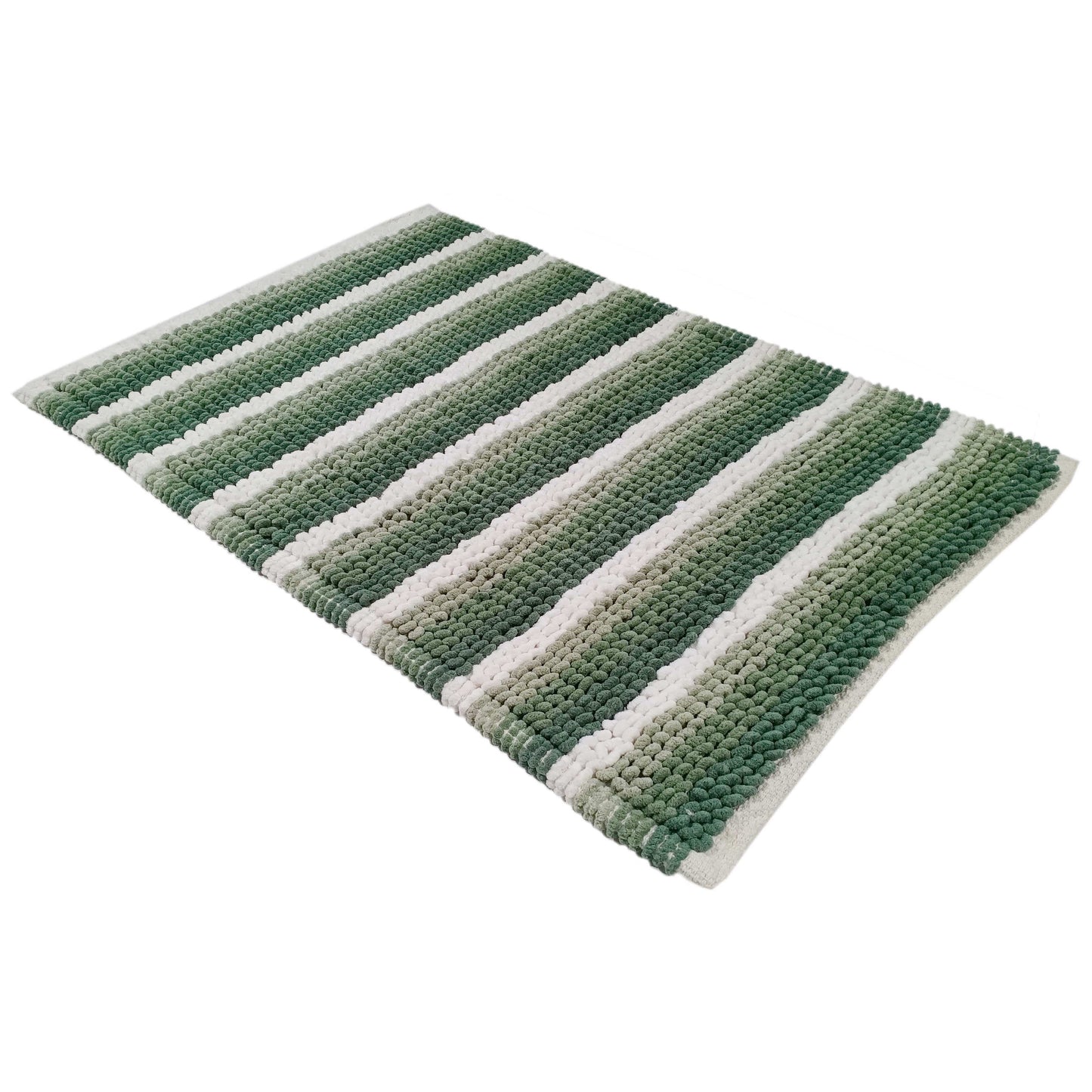 Easy-care Padstow Stripe Bathmat 50x80 cm, featuring a sophisticated stripe pattern, demonstrating its machine-washable quality and resilient construction, a perfect blend of luxury and practicality for modern bathrooms.