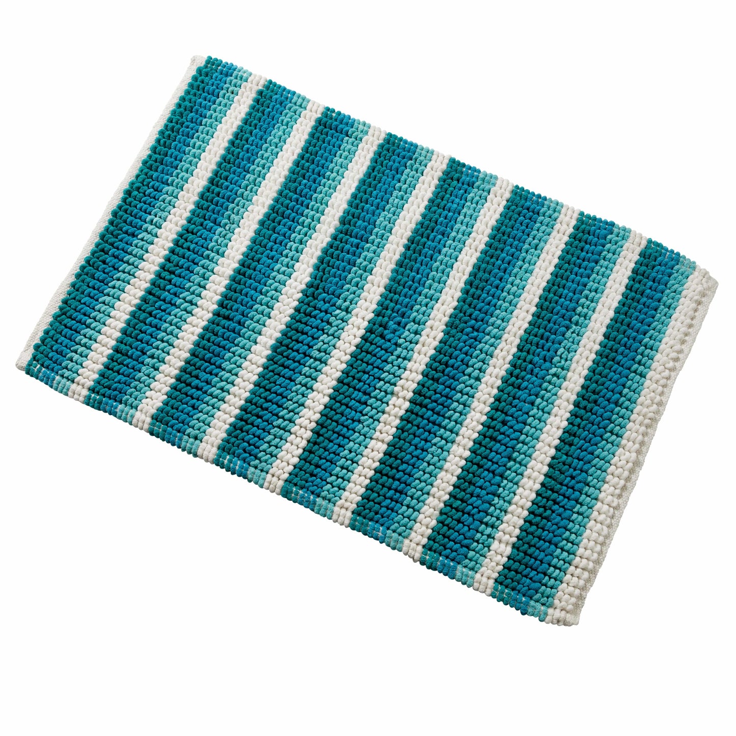 Elegant Padstow Stripe Bathmat on a bathroom floor, emphasizing its machine washable convenience and durability for long-lasting luxury in home decor.