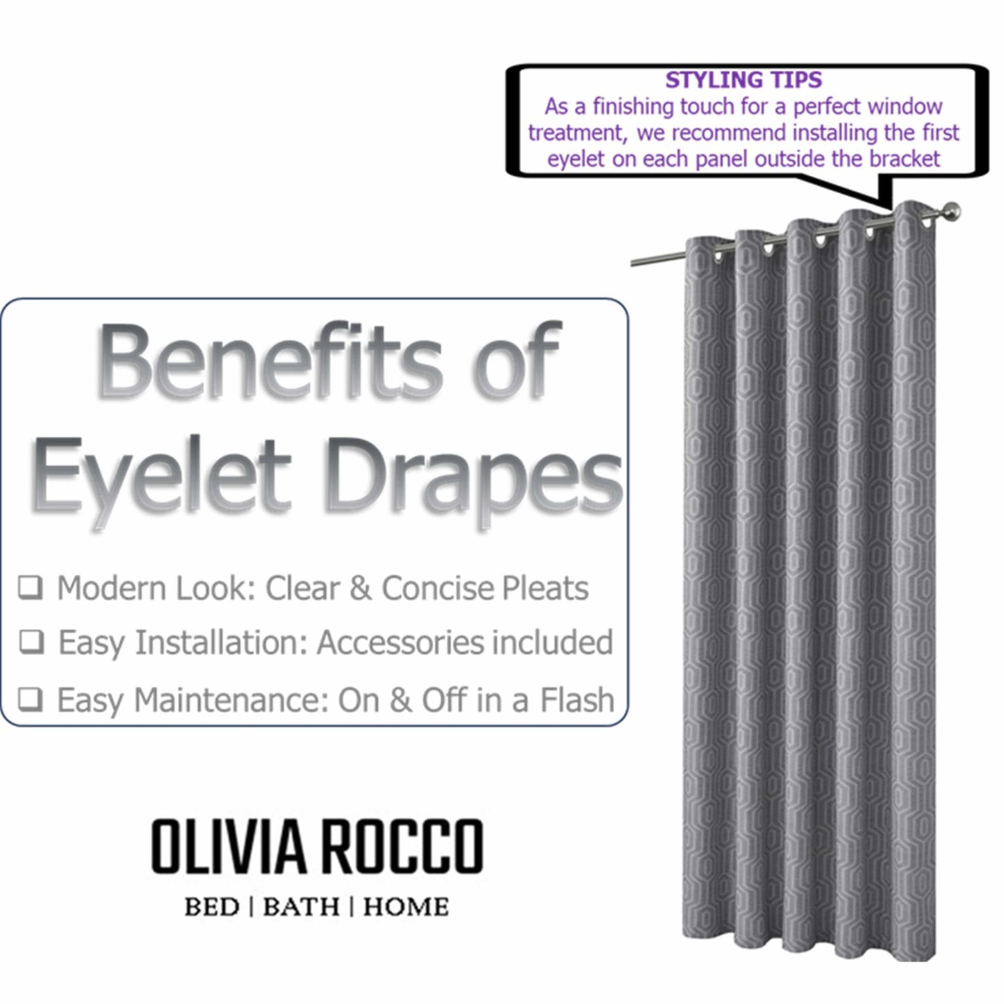 Various sizes of Paris Eyelet Jacquard Curtains displayed, illustrating their versatility for different window styles and home interiors.