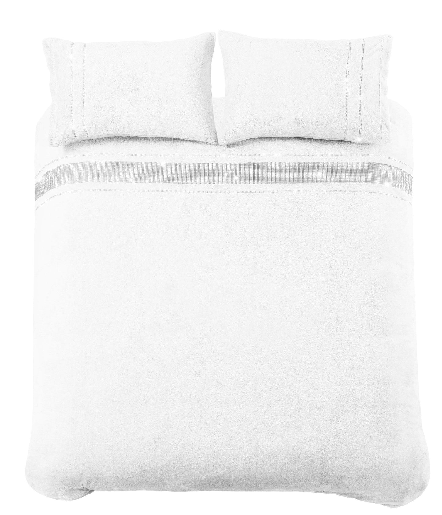 Luxurious Paris Glitz Teddy Fleece Duvet Set featuring exquisite handwoven diamante detailing, crafted from super soft teddy fleece for ultimate comfort, perfect for creating a cosy and elegant bedroom decor.