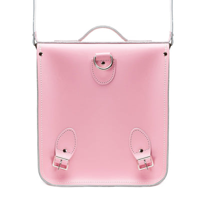 Versatile Handmade Leather City Backpack displayed as a shoulder bag, accentuating its stylish functionality and adjustable strap options.