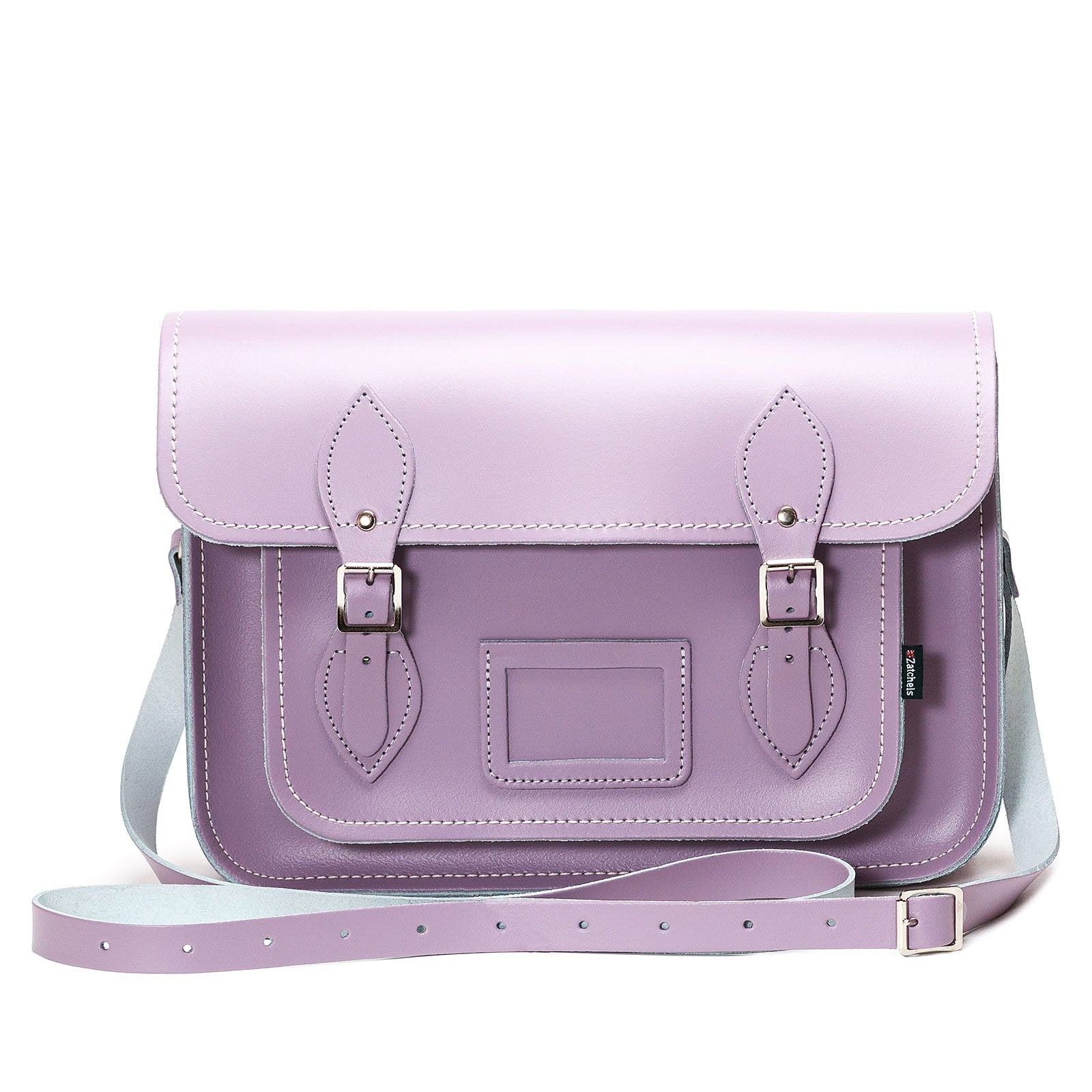 Elegant handcrafted Pastel Violet Leather Satchel showcasing personalization options like top handle and laser engraving, perfect for stylish commuting or daily use.